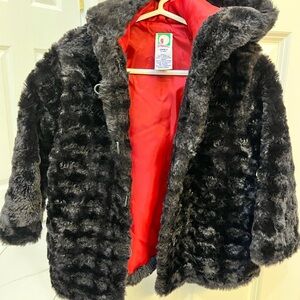 Gymboree Black Faux Fur Jacket with Red Lining